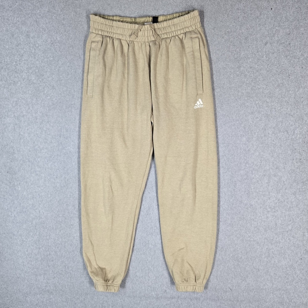 Adidas Men Activewear Pants M Beige Sweatpants Logo 26" Inseam Stretch